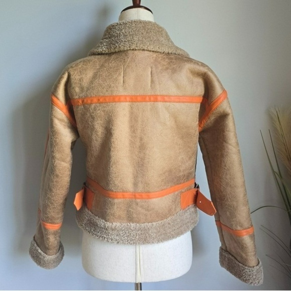 Urban Outfitters BDG August Tan Faux Leather Shearling Aviator Jacket SZ XS - Picture 9 of 15